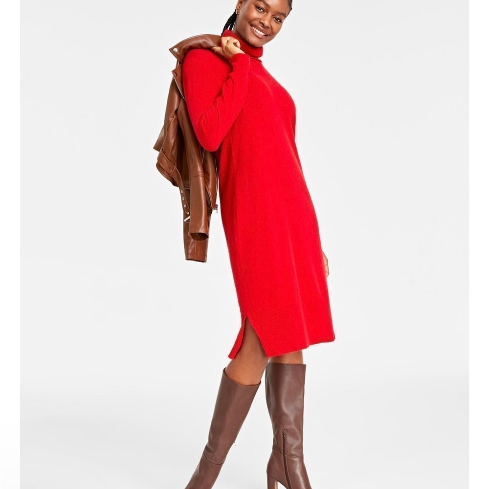 100% Cashmere with tag Women's Turtleneck Midi Dress,M